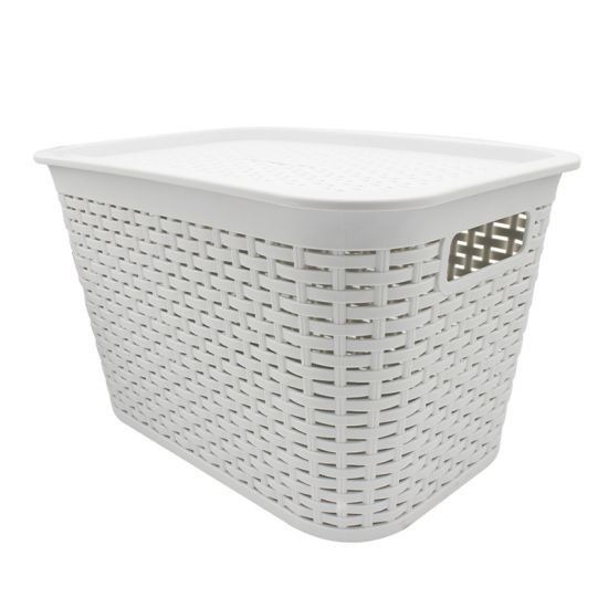 KASSA HOME ตะกร้าอเนกประสงค์ ขนาด 29.2 x 21.2 x 15.2 ซม. สีเทา พร้อมฝาปิด รุ่น MODERNY-BA005