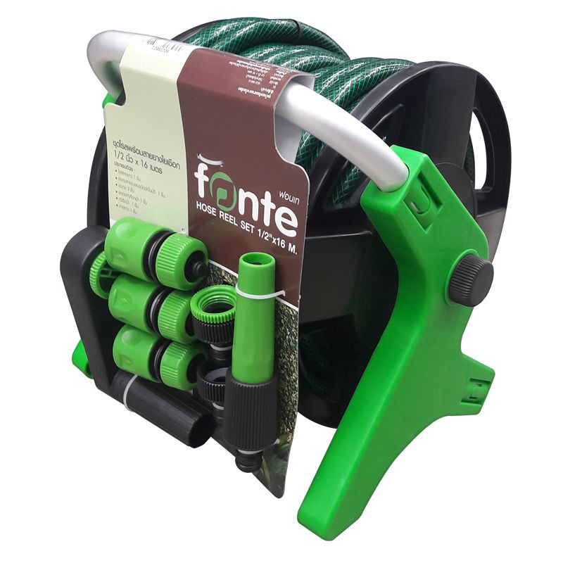 สายยางโรลครบเซ็ต สายยางรดน้ำ PVC รุ่น SCZ-06A15 ขนาด 1/2 นิ้ว x 16 เมตร สีเขียว - ดำ GREEN REEL HOSE โรลสายยางพร้อมใช้