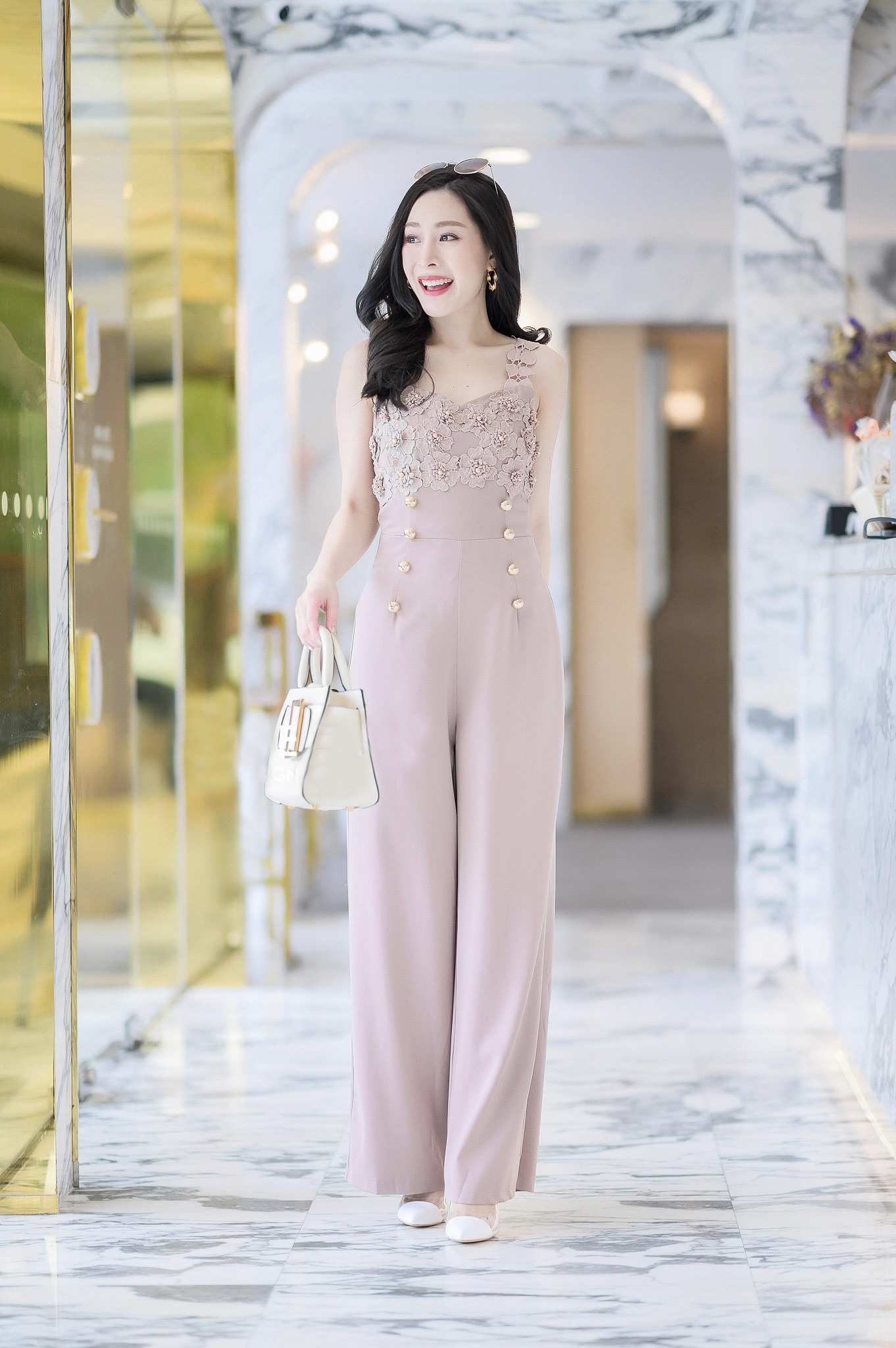 JS00104 จั๊มสูทแฟชั่น จั๊มสูทลูกไม้ ชุดไปเที่ยว ชุดออกงาน ชุดลูกไม้ ชุดไปงานแต่ง