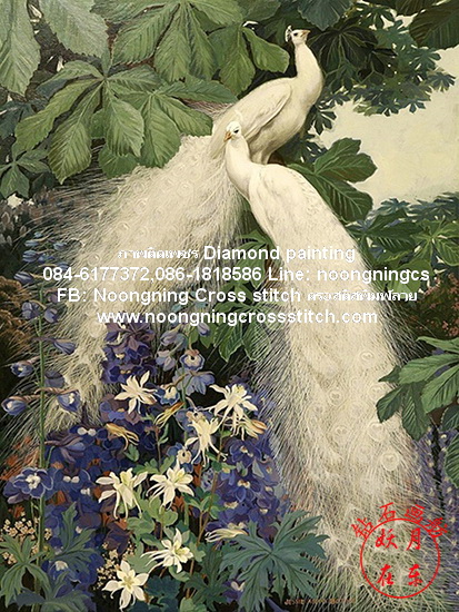 นกยูงคู่ คครอสติสคริสตัล Diamond painting โมเสก ภาพติดเพชร งานฝีมือทำที่บ้าน DIY