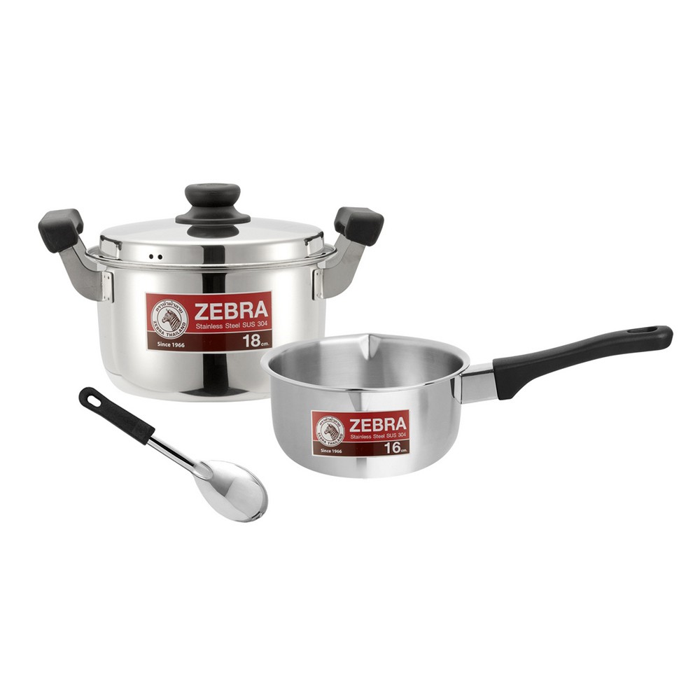 ชุดหม้อหัวม้าลาย HAPPY II ZEBRA CR4-737 4 ชิ้น ZEBRA POT/LID 18cm POT LONG HANDLE 16cm HAPPY II