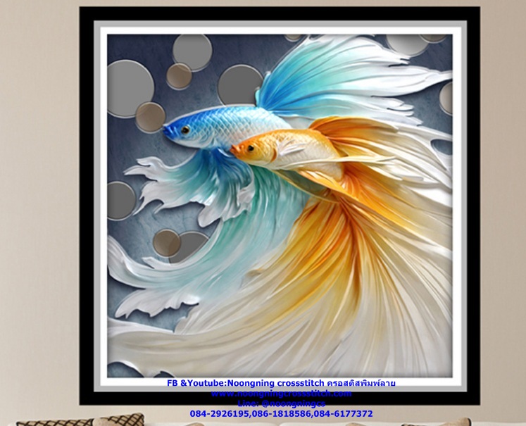 ปลากัดคู่ ครอสติสคริสตัล Diamond painting โมเสก ภาพติดเพชร งานฝีมือทำที่บ้าน DIY