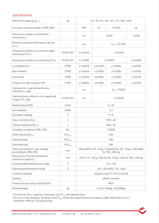 PC1 Single Point Load Cell (7.5 – 200kg)
