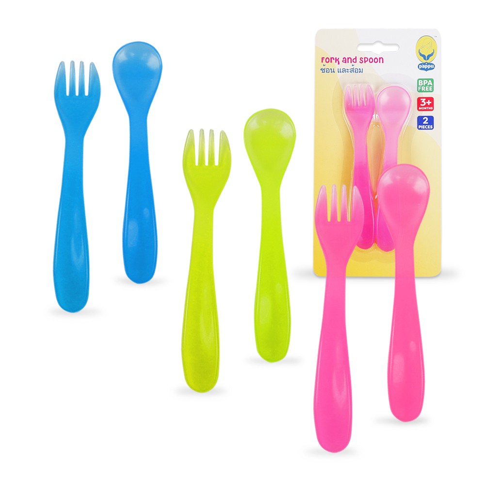 PAPPU ช้อน ส้อม กินข้าว สำหรับเด็ก มี 5 สี ย 10.3 xก 1.6 xส 19.9 ซม. สินค้าแม่และเด็ก