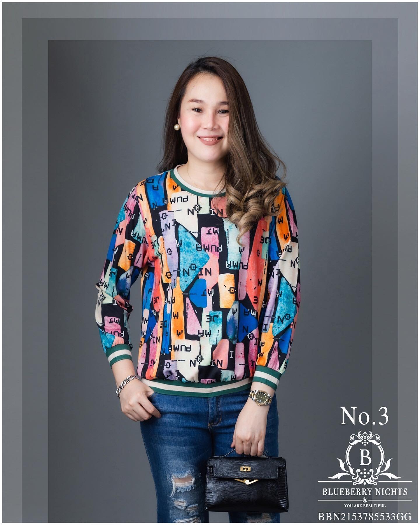 SaLe++ #Blueberry Nights B3672 เสื้อทีเชิ้ตแขนยาว GG ผ้าโพลีเอสเตอร์ผสมคอตต้อนเนื้อนุ่มยืดหยุ่นได้ดีเกรดพรีเมี่ยม ตัดเย็บสวยเนี้ยบสไตล์แบรนด์เนมสุดหรู ดีเทลพิมพ์ลายแบรนด์เนมสีคมชัดสวยเป๊ะ ♡เหมาะสำหรับสาวๆๆรอบอก(36-46)♡ ใส่สวยได้ทุกๆโอกาส หรู