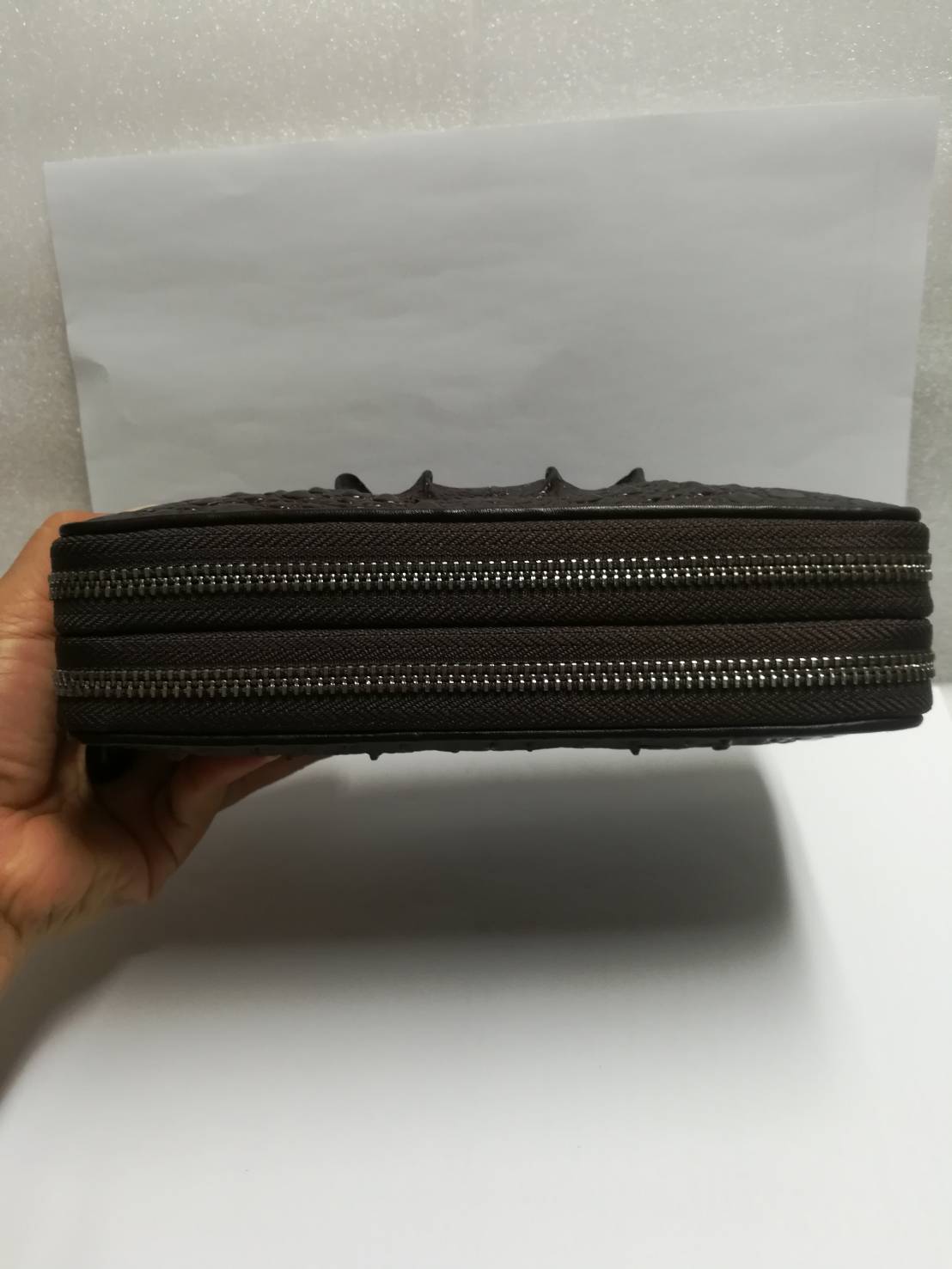 กระเป๋าหนังจระเข้แท้แบบซิปคู่(หนังกระดูกหัว)