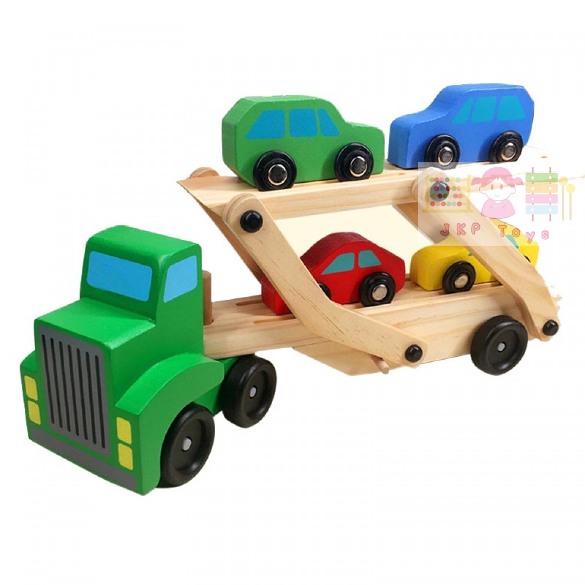 ของเล่นเสริมพัฒนาการ เซ็ตรถยก 2 ชั้น พร้อมรถไม้ 4 คัน