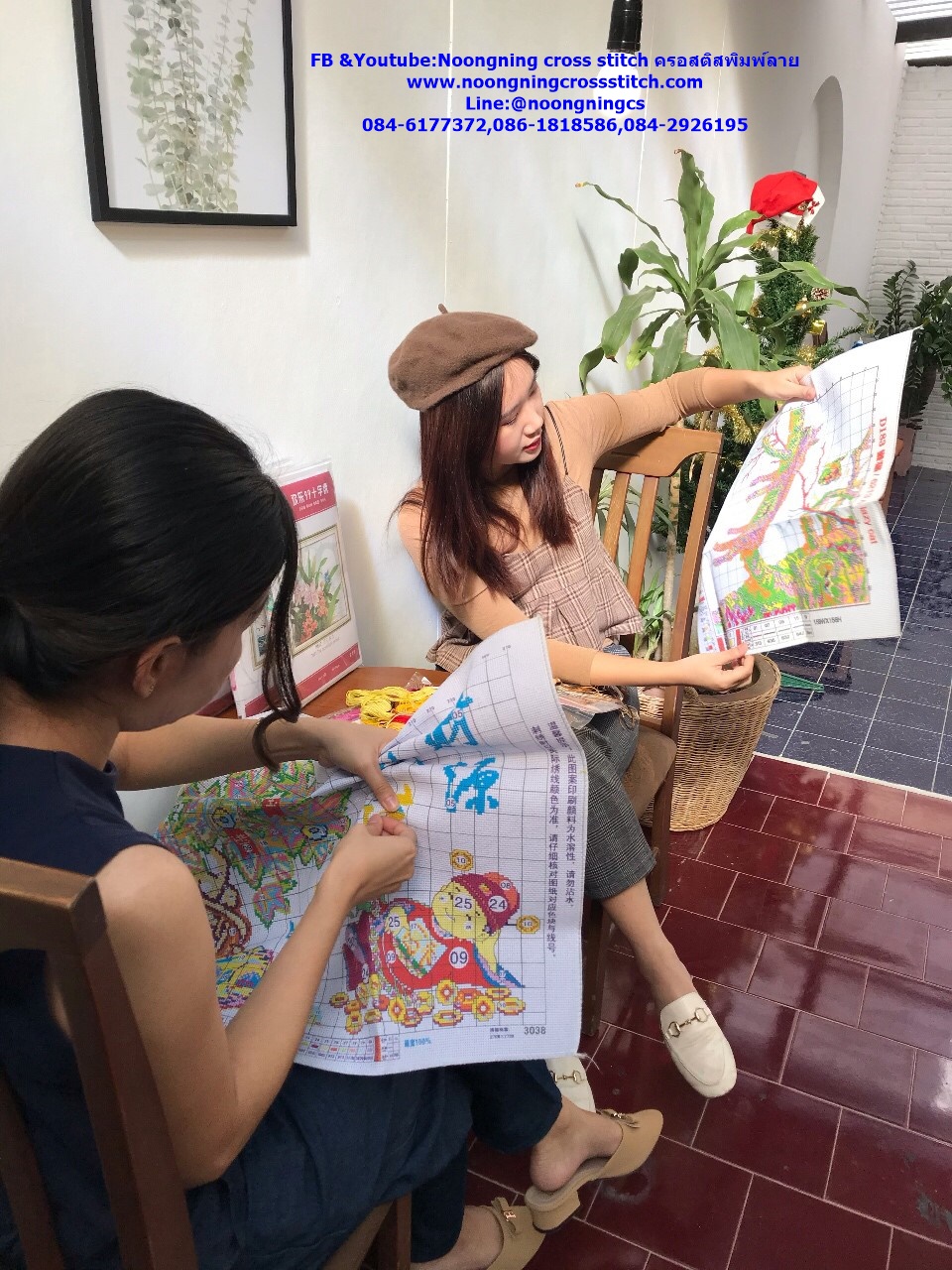 นกยูงคู่ มงคล ดอกโบตั๋น ชุดปักครอสติส พิมพ์ลาย ครอสติสจีน งานฝีมือทำที่บ้าน DIY
