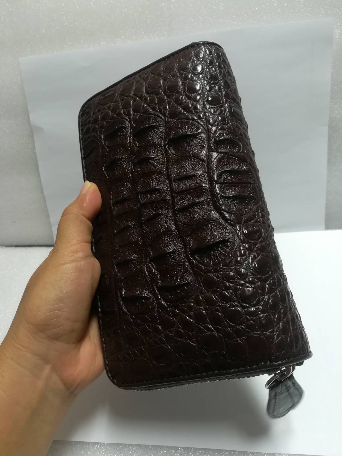 กระเป๋าหนังจระเข้แท้แบบซิปคู่(หนังกระดูกหัว)