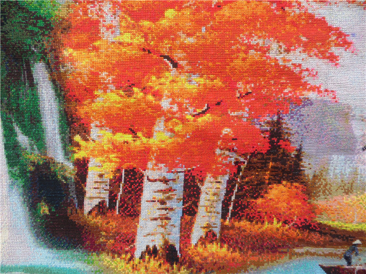 น้ำตก เมเบิ้ล กระเรียน กวาง มงคล ครอสติสปักสำเร็จ190x80cm ไม่รวมกรอบ งานฝีมือ DIY