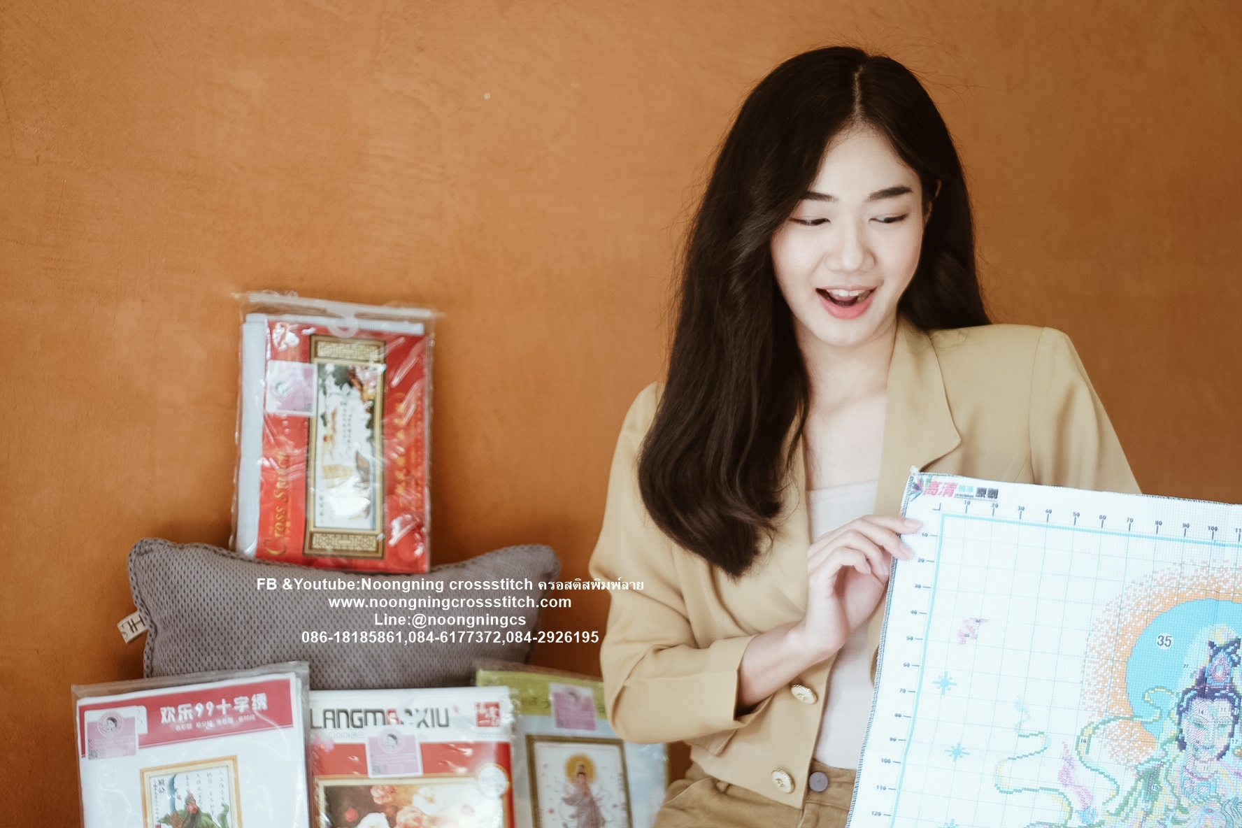 นกยูง ชุดปักครอสติส พิมพ์ลาย ครอสติสจีน งานฝีมือทำที่บ้าน DIY