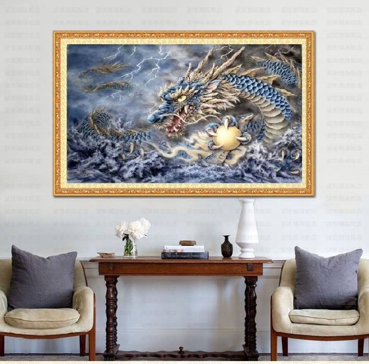 มังกรคาบแก้ว ครอสติสคริสตัล Diamond painting โมเสก ภาพติดเพชร งานฝีมือทำที่บ้าน DIY