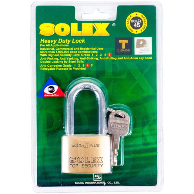 แม่กุญแจ กุญแจคล้อง กุญแจ กุญแจ ลูกปืน SOLEX MACH2PLUSL45 45MM PB
