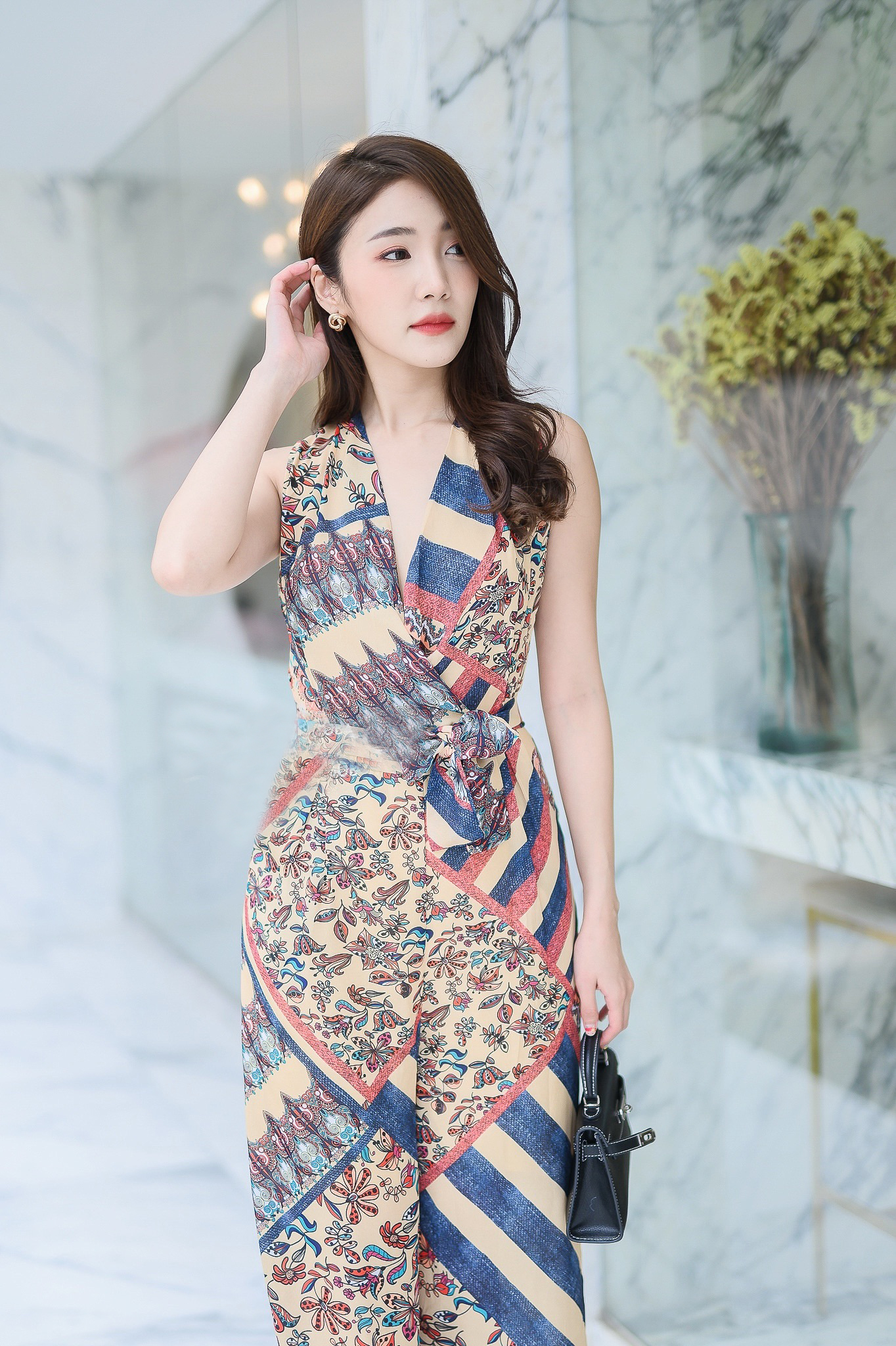 JS00103 จั๊มสูทคอวี จั๊มสูทขายาว จั๊มสูทออกงาน จั๊มสูทแขนกุด จั๊มสูทแฟชั่น