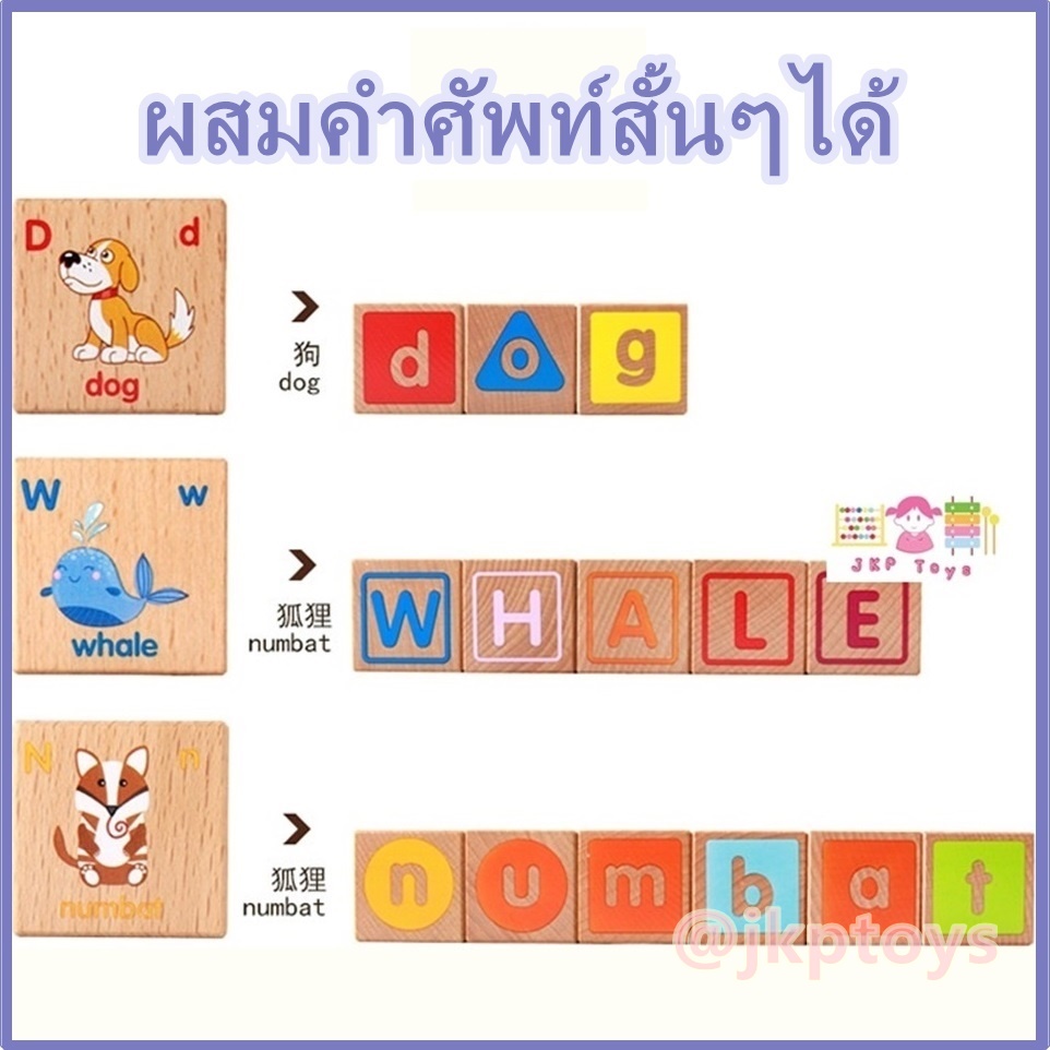 บล็อคไม้ลูกเต๋า ABC พร้อมภาพเเละคำศัพท์