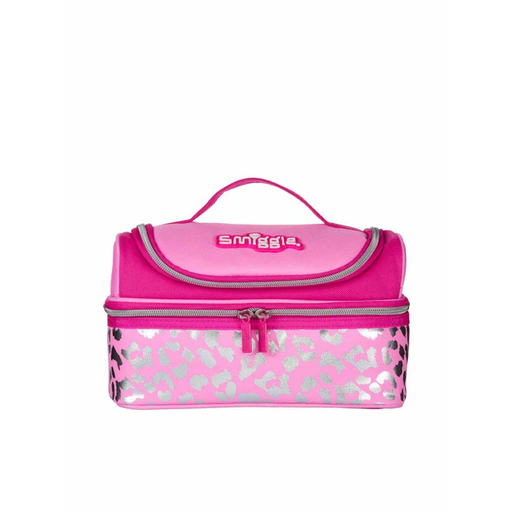 Smiggle กระเป๋าใส่กล่องข้าว 2 ชั้น คอลเลกชั่น Block ลายเสือดาว สีชมพู