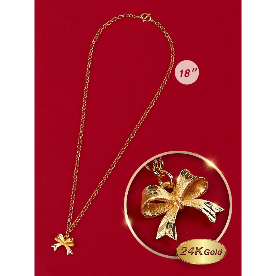 !!สินค้าขายดี!! สร้อยคอทองคำ 24K พร้อมจี้ห้อย 24K Gold Plated Necklace with Pendant