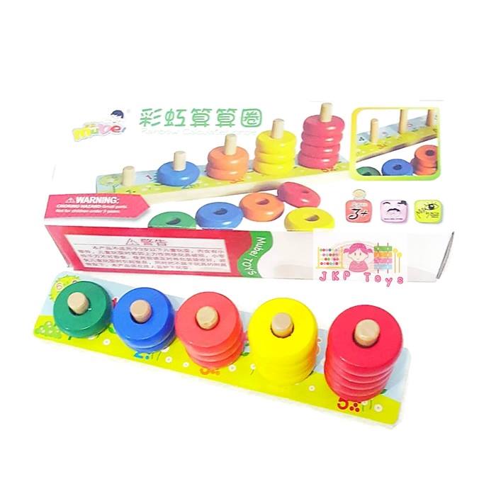 ของเล่นไม้ เสริมพัฒนาการลูกคิดไม้สวมหลักนับเลข 5 เเถว สำเนา