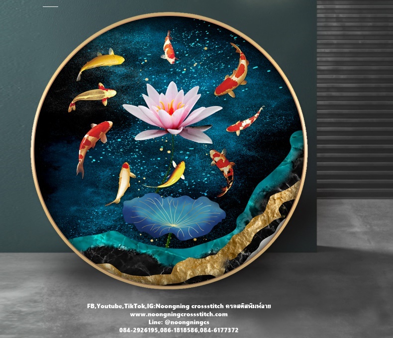 ปลาคราฟ ดอกบัว ชุดปักครอสติส พิมพ์ลาย ครอสติสจีน งานฝีมือทำที่บ้าน DIY