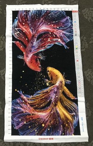 ปลาคราฟ ดอกบัว มงคล ชุดปักครอสติส พิมพ์ลาย ครอสติสจีน งานฝีมือทำที่บ้าน DIY