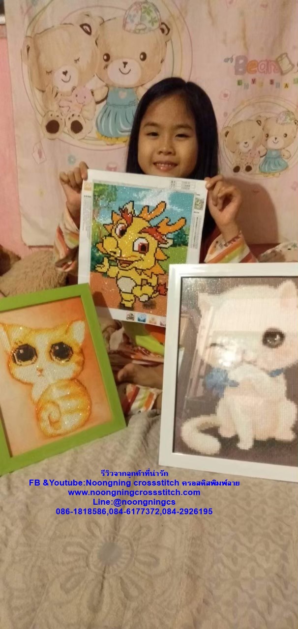 แมวน้อย VSเสือขาว ครอสติสคริสตัล Diamond painting โมเสก ภาพติดเพชร งานฝีมือทำที่บ้าน DIY