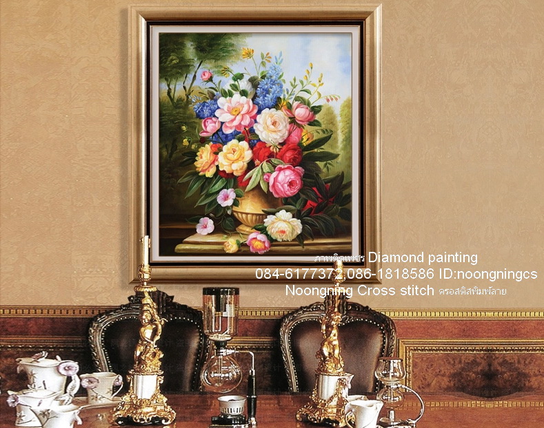 ครอบครัวหงส์เล่นน้ำ ภาพติดเพชร Diamond paintingครอสติสคริสตัล Diamond painting โมเสก ภาพติดเพชร งานฝีมือ DIY