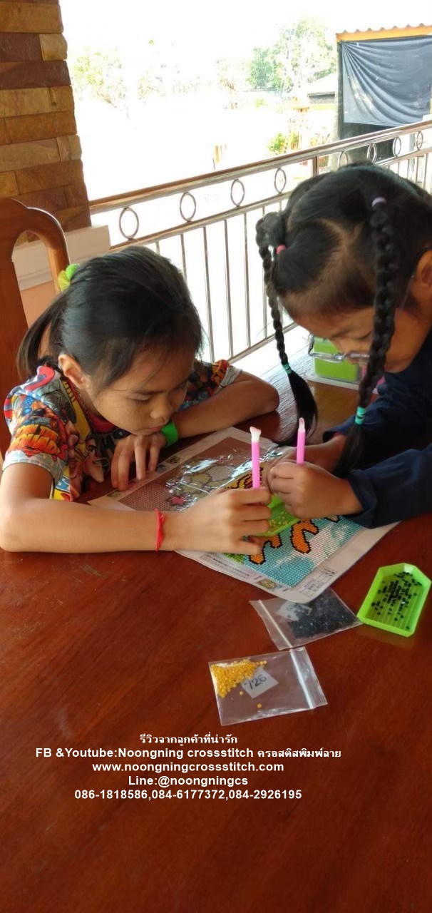 แมวน้อย VSเสือขาว ครอสติสคริสตัล Diamond painting โมเสก ภาพติดเพชร งานฝีมือทำที่บ้าน DIY