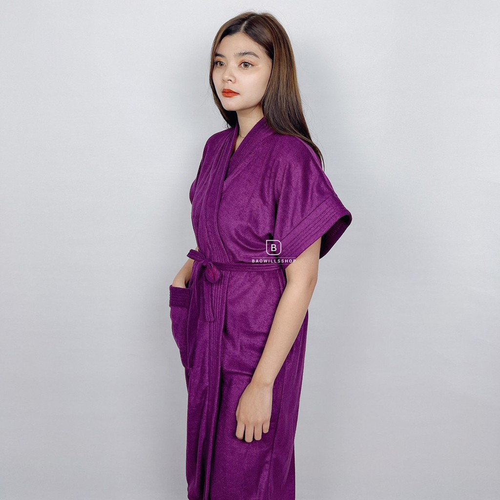 ชุดคลุมอาบน้ำ เสื้อคลุมอาบน้ำ เสื้อคลุมแต่งหน้า ผ้าขนหนู ขนาดFree size (สีเปลือกมังคุด)