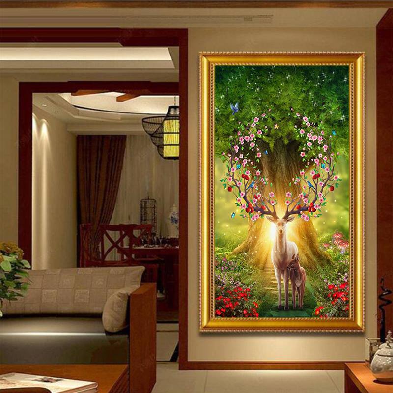 กวางแม่ลูกมงคล Diamond painting โมเสก ภาพติดเพชร งานฝีมือทำที่บ้าน DIY