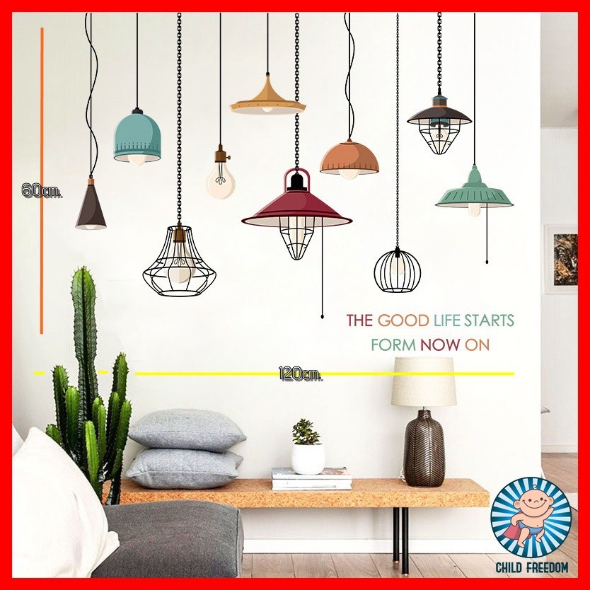 Wall Sticker วอลเปเปอร์สติกเกอร์ ตกแต่งผนังราคาส่ง รูปวาด 3D สามมิติ สติ๊กเกอร์ติดผนัง ไฟแขวน ไฟประดับ ไอเดียบ้าน
