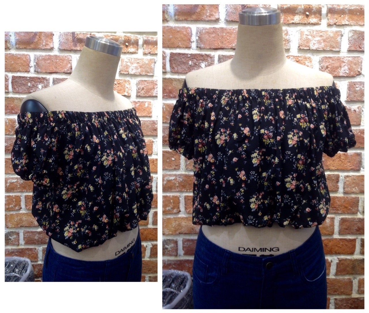 TP0013เสื้อผ้าแฟชั่น เสื้อผ้าเกาหลี เสื้อเปิดไหล่ (สม็อคไหล่,เอว ) เสื้อแขนตุ๊กตา