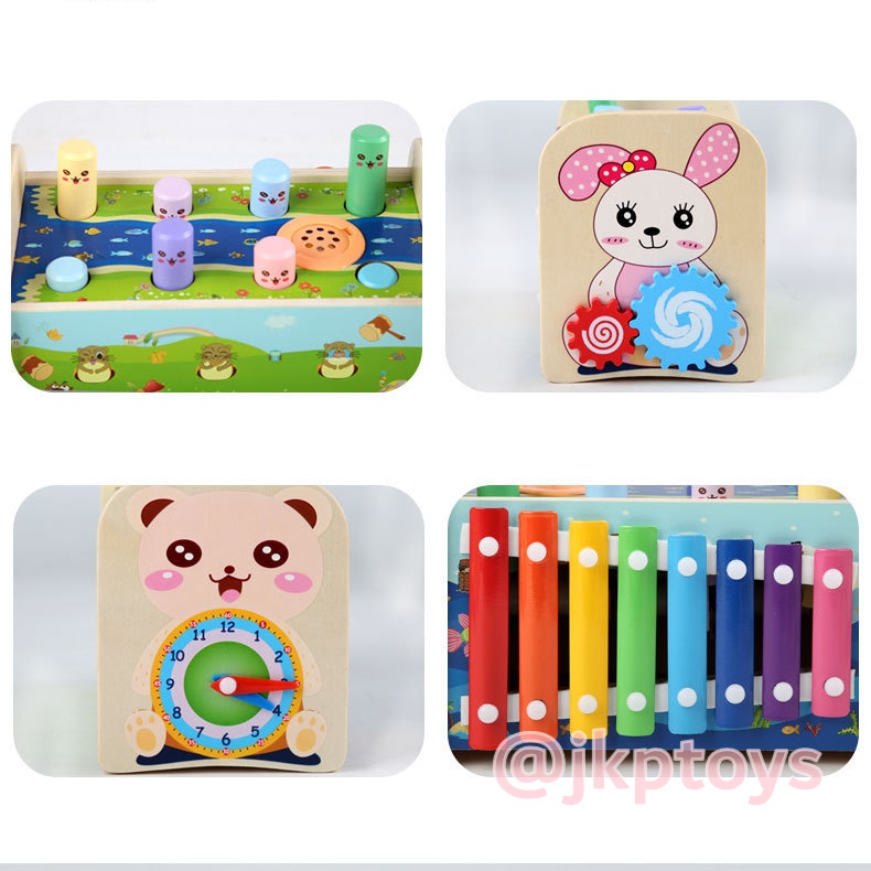 ของเล่นไม้เสริมพัฒนาการ 2 in 1 ทุบตุ่นผลุบโผล่ ระนาด ฟันเฟือง นาฬิกาสอนเวลา