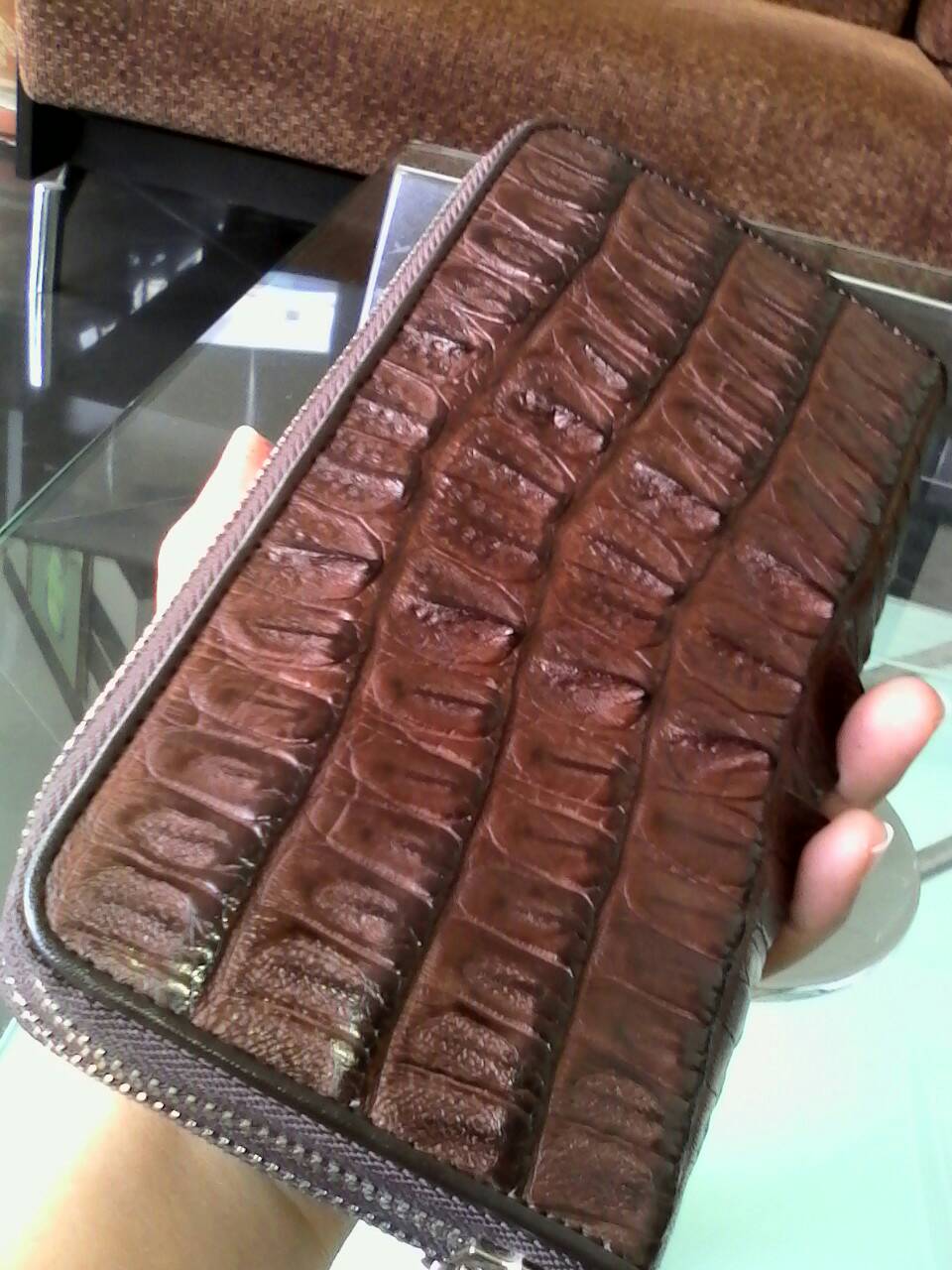 กระเป๋าหนังจระเข้แท้แบบซิปคู่(หนังกระดูกหาง)