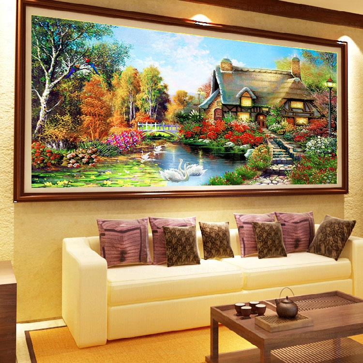 บ้าน ริมธาร ครอสติสคริสตัล Diamond painting โมเสก ภาพติดเพชร งานฝีมือทำที่บ้าน DIY
