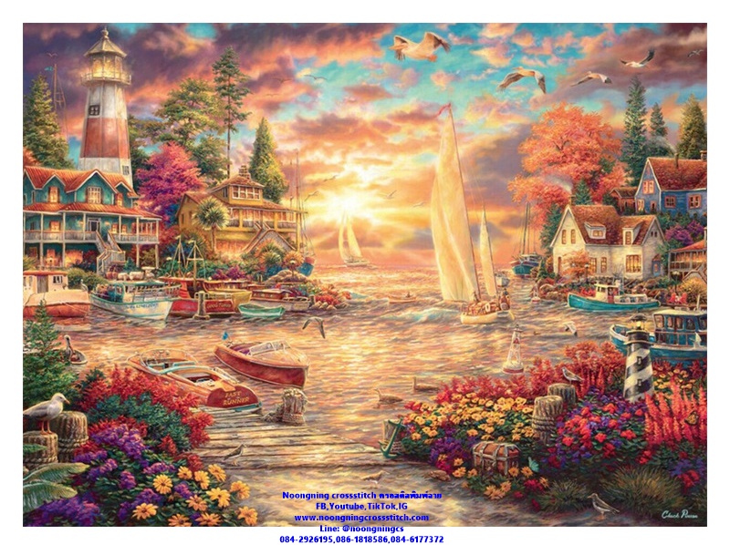ท่าเรือทะเล สวยงาม ชุดปักครอสติช พิมพ์ลาย ครอสติสจีน งานฝีมือ DIY