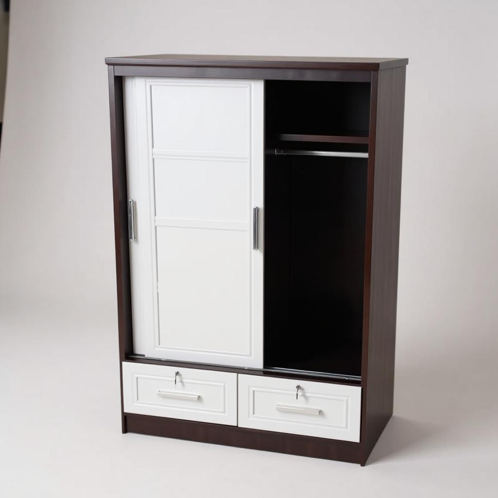 ตู้เสื้อผ้า บานเลื่อน ประตูทึบ ขนาด 4 ฟุต สีขาวโอ๊ค