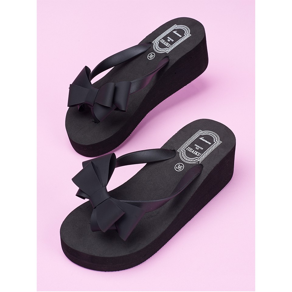 !!สินค้าขายดี!! รองเท้าแตะประดับโบว์ Bow Wedge Slippers