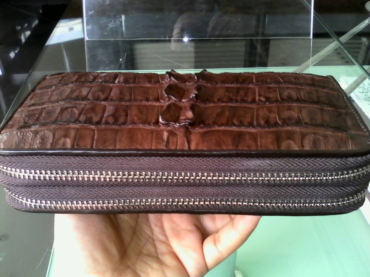 กระเป๋าหนังจระเข้แท้แบบซิปคู่(หนังกระดูกหาง)