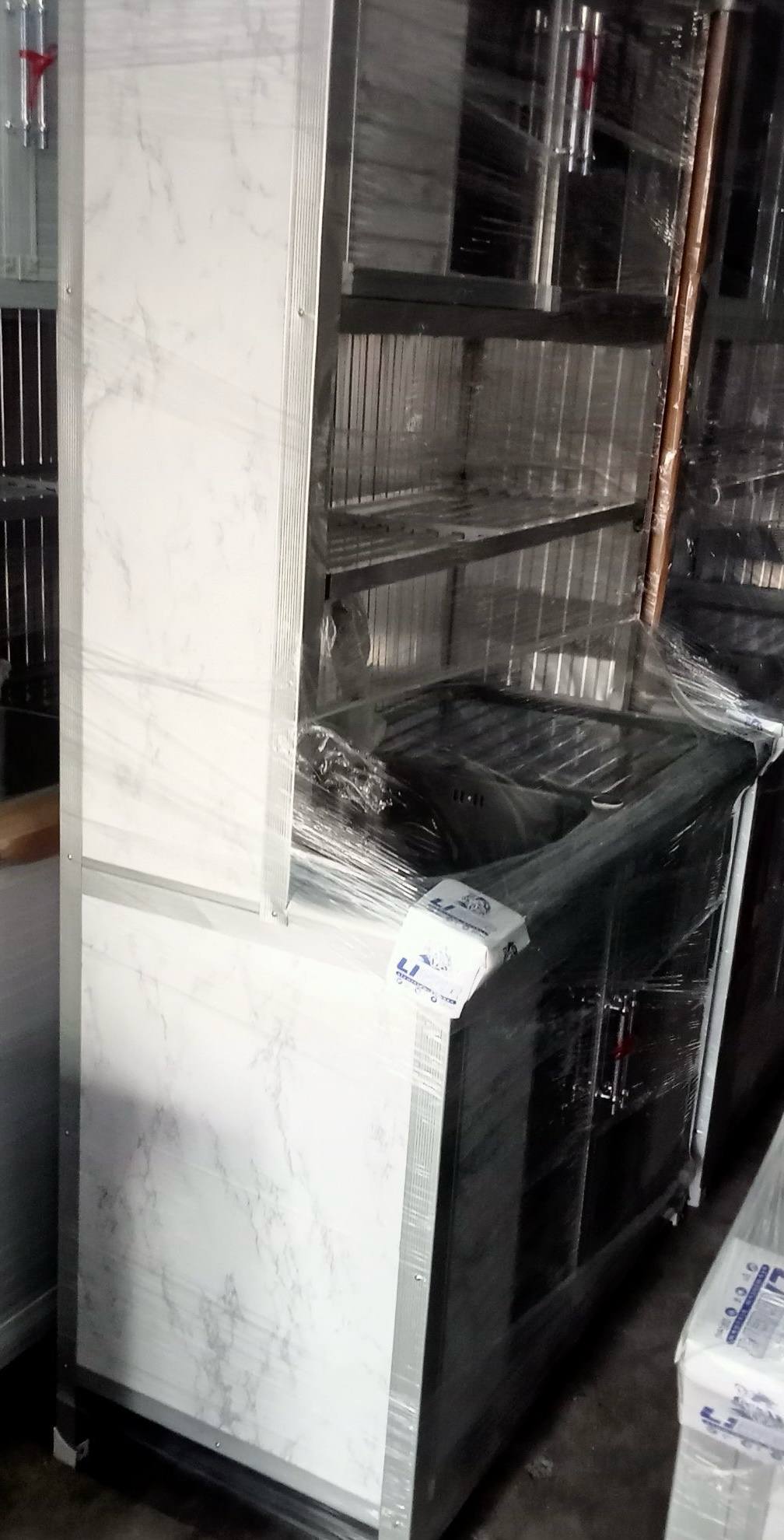 ตู้ครัวอ่างล้างจาน 107 ซม. อะลูมิเนียมบานเกร็ด PVC-พร้อมชั้นคว่ำจานและก็อกน้ำ