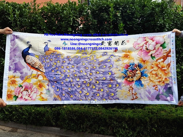 นกยูง ชุดปักครอสติส พิมพ์ลาย ครอสติสจีน งานฝีมือทำที่บ้าน DIY