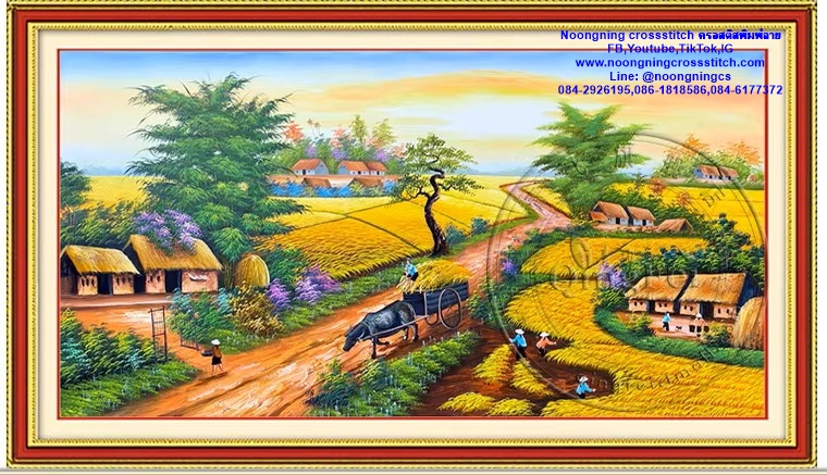 วิถีชนบท ชุดปักครอสติส พิมพ์ลาย ครอสติสจีน งานฝีมือทำที่บ้าน DIY