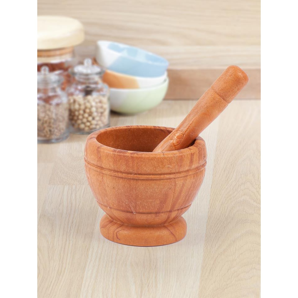 !!สินค้าขายดี!! ชุดครกและสากขนาดพกพา ครกพลาสติกลายไม้ Plastic mortar and pestle