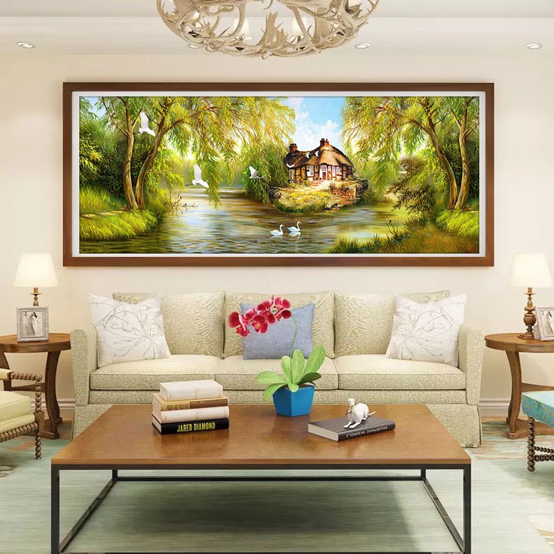 บ้านริมธารร่มรื่น ครอสติสคริสตัล Diamond painting โมเสก ภาพติดเพชร งานฝีมือทำที่บ้าน DIY