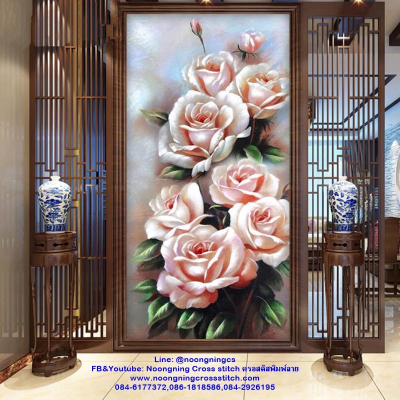 ช่อกุหลาบ ครอสติสคริสตัล Diamond painting โมเสก ภาพติดเพชร งานฝีมือทำที่บ้าน DIY