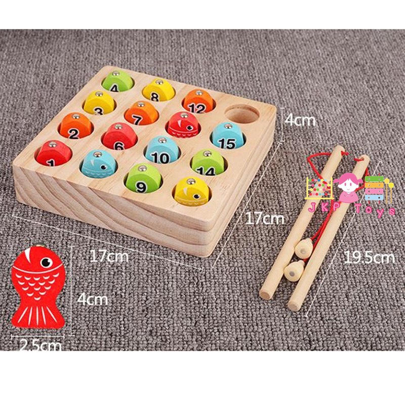 ของเล่นไม้เสริมพัฒนากาาร ตกปลา(เเม่เหล็ก)+ จับคู่ตัวเลข 1-15