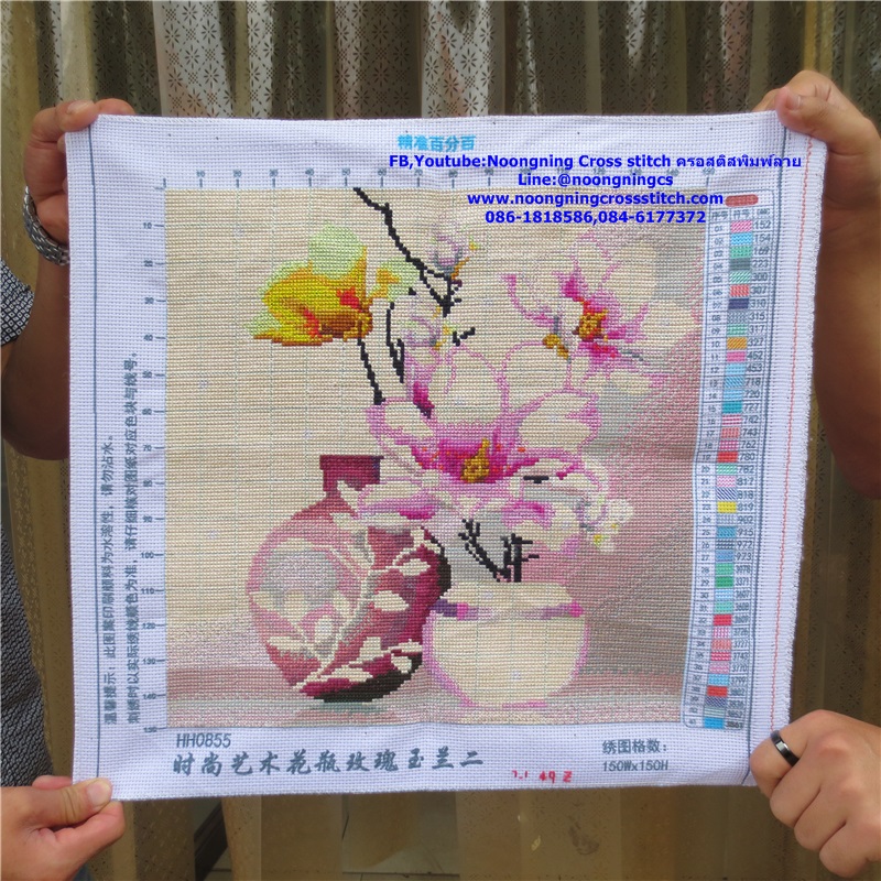 ดอกไม้ ชุดปักครอสติส พิมพ์ลาย ครอสติสจีน งานฝีมือทำที่บ้าน DIY