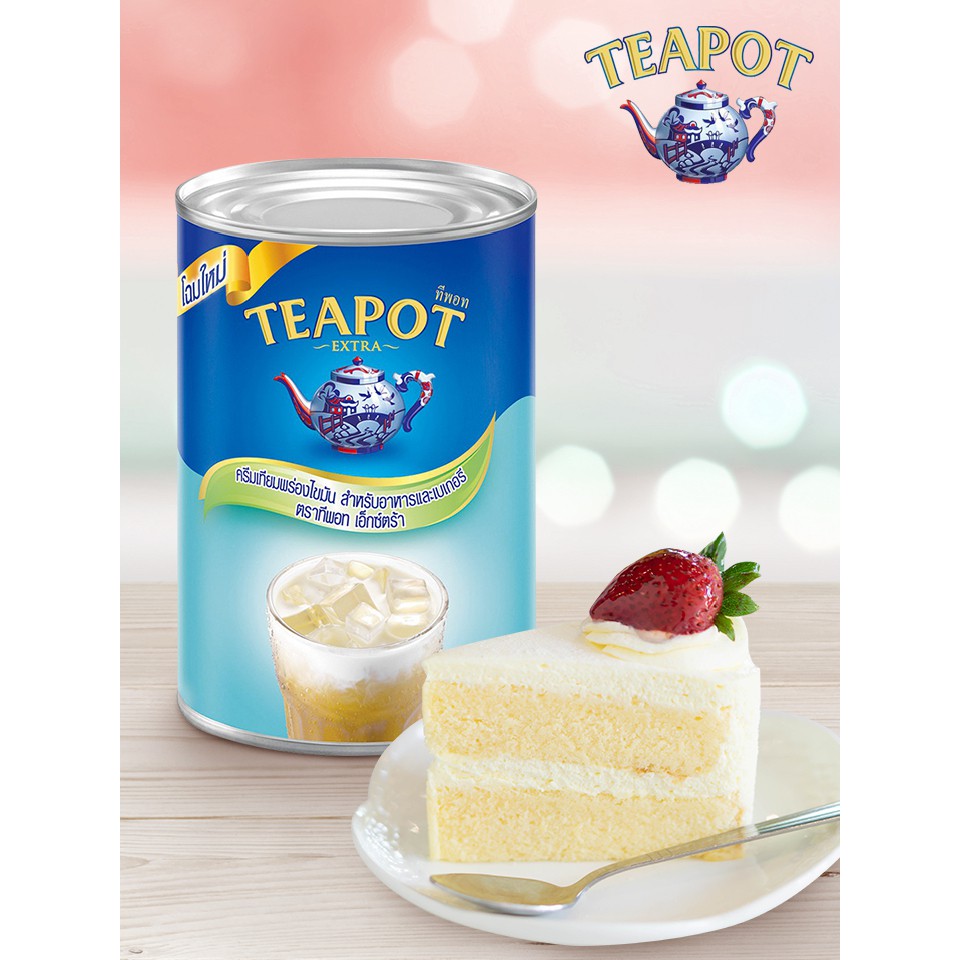 !!สินค้าขายดี!! TEAPOT ครีมเทียมพร่องไขมันสำหรับอาหารและเบเกอรี่ 385 กรัม TEAPOT Evaporated Milk 385 g.