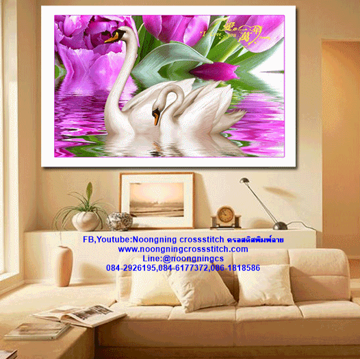 หงส์คู่ ครอสติสคริสตัล Diamond painting โมเสก ภาพติดเพชร งานฝีมือทำที่บ้าน DIY