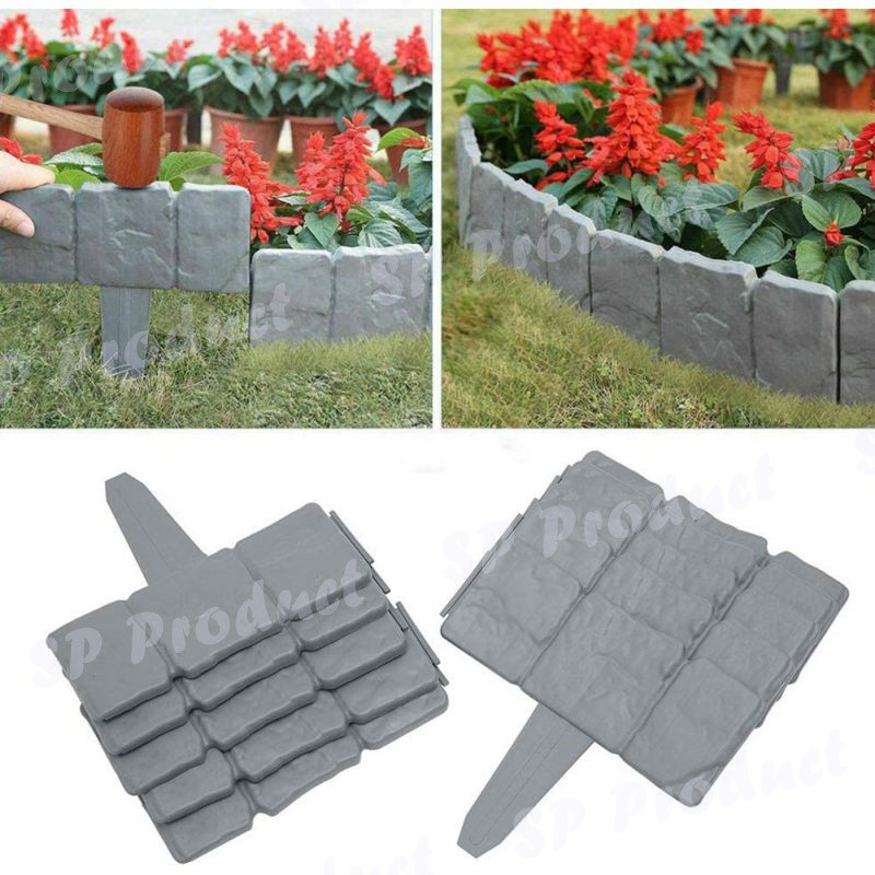 2.5 เมตร (10 ชิ้น) รั้วพลาสติกแต่งสวน PP ลายอิฐบล็อก กั้นขอบ Plastic Fence