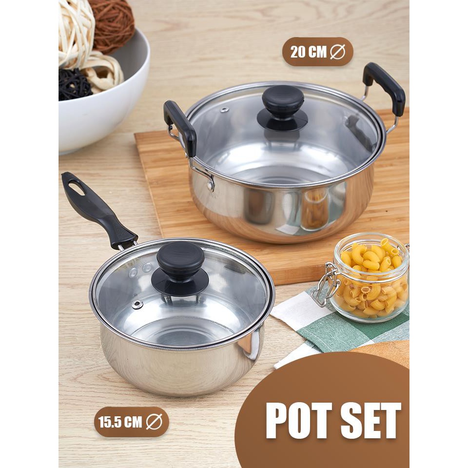 !!สินค้าขายดี!! ชุดหม้อสเตนเลสพร้อมฝาปิด เซ็ต 4 ชิ้น Pot Set with Lids